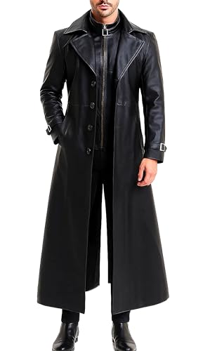 ameri 【BIG COLLAR TRENCH COAT】 Women's Gothic Steampunk Black Leather Trench Coat, Vintage