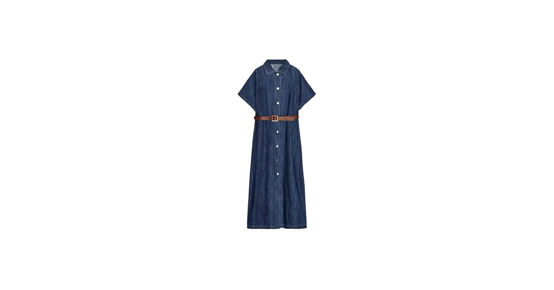 Amazon.com: Women Button Down Belted Denim Dress High Waist