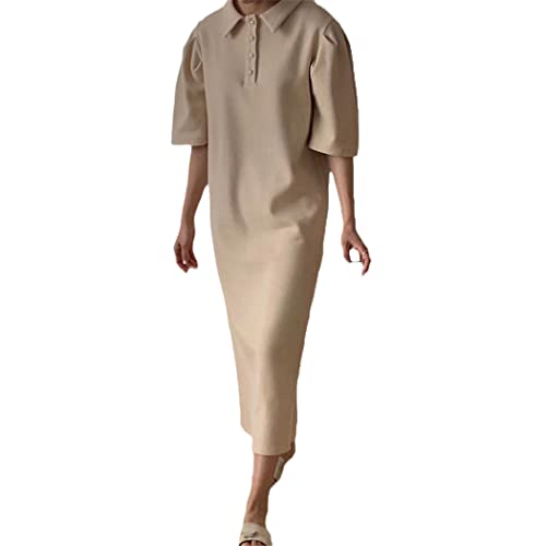Robe droite classique kaki à boutons coréens style rétro en taille unique pour femme