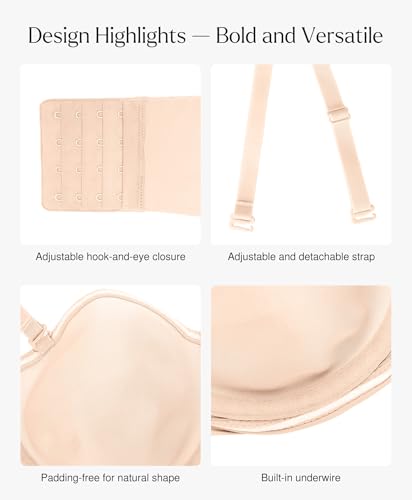 Image of Popilush Strapless Bras for Women Bandeau Unlined Bra No Padding Underwire