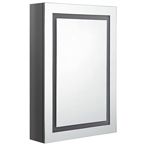 vidaXL-Armario-de-Bano-con-Espejo-LED-Aseo-Inodoro-Muebles-Mobiliario-Tocador-Botiquin-Almacenamiento-Estante-Decoracion-Gris-Brillante-50x13x70-cm vidaXL-Armario-de-Bano-con-Espejo-LED-Aseo-Inodoro-Muebles-Mobiliario-Tocador-Botiquin-Almacenamiento-Estante-Decoracion-Gris-Brillante-50x13x70-cm