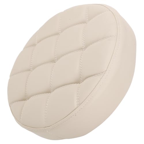TOKIDNY Cojín de Asiento para Taburete Redondo de PU Color Crema 35 Cm de Diámetro para Silla de Bar, Funda de Repuesto Acolchada Espuma para Cocina, Comedor y Bar, Asiento Redondo