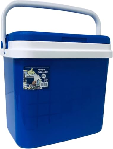 Nevera Portátil Térmica, Azul y Blanco, Polipropileno, Ideal para Actividades al Aire Libre en el Jardín, Camping, Barbacoas, Picnic, Playa, Gran Capacidad (25 litros)
