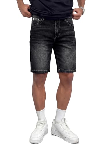 JMIERR Herren Jeans Shorts Baumwolle Stretch 2026 Sommer Kurze Hosen Herren Bequeme Slim Fit Jeansshorts für Männer Schwarz 2XL