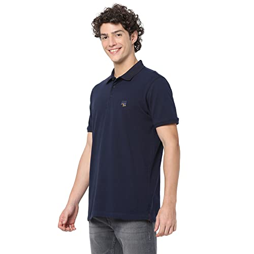 Image of Spykar Men's Slim Fit Polo Neck Half Sleeve Solid Casual T-Shirt