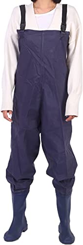 WANGZHENG Anglerwathosen mit Stiefeln für Männer, Frauen, Jagdwathosen mit wasserdichtem PVC-Stiefel, wasserdichte Hosen, Anglerhosen-Blue||Size 46 Cover