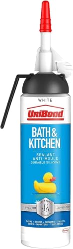 UniBond Bath & Kitchen Sealant Mould Resistant White Silicone Sealant Ideal for Showers Toilets Tiles Worktops & More Durable & Waterproof Easy Bathroom Sealant 1x104g Pressure Pack