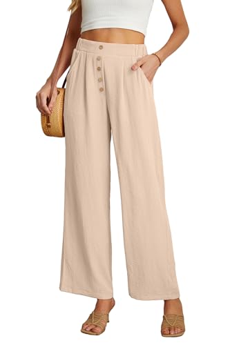 GRECERELLE Women Palazzo Pants Wide Leg Flowy Pants High Waist Casual Button Long Lounge Pant Trousers with Pocket4