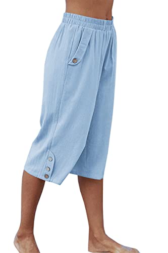Image of Veatzaer Women's Elastic Waist 3 /4 Capri Harem Pants with Pockets Casual Loose Solid Yoga Trousers S-XXL
