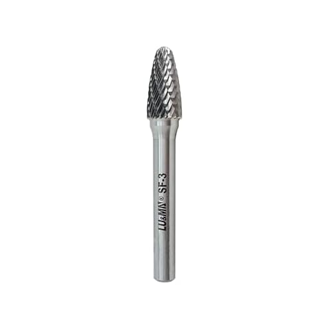 SF-3 Tungsten Carbide Burr Tree Shape Radius End Double Cut Rotary Burr File with 1/4'' Shank, 1pc Cover