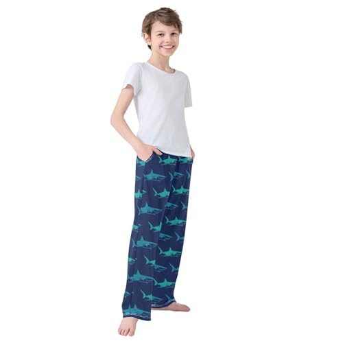 Boys' Pants Shark Blue Pattern Long Bottoms Jogger Pants Elastic Waist Trousers with Pockets S-XL4