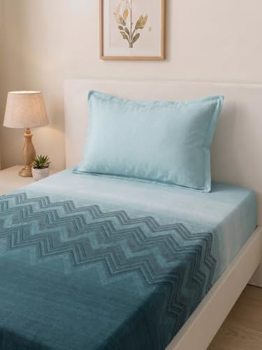 Image of Mafatlal 186 TC Autumn Delight Graceful Pure Cotton Single Flatsheet (60 x 90 Inch) | Breathable Summer Comfort | Wrinkle-Free Floral Bedsheet with 1 Pillow Cover, Ash Teal