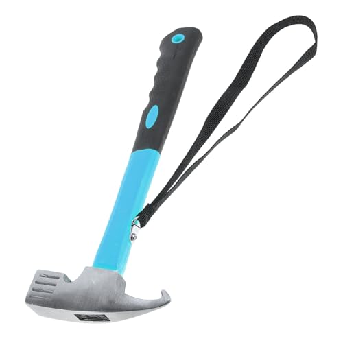 Operitacx Martillo para Estacas de Campamento Multifuncional con Extractor de Clavos Cabeza de Acero al y Mango Ergonómico Herramienta Ligera para Actividades al Aire Color Azul