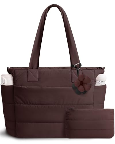 Image of Puffer Tote Bag for Women Quilted Nurse Bag Lightweight Work Bag for Teacher Travel Handbag with Multiple Pockets