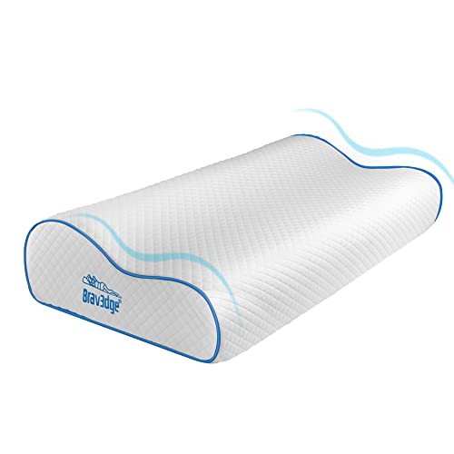 Bravedge Almohada ortopédica de espuma viscoelástica, funda extraíble lavable, ergonómica y transpirable, 63 x 34 x 8/11 cm Cover
