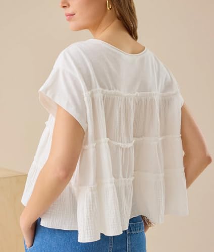 Babydoll Tops Women Cap Short Sleeve Flowy Peplum Tee Shirts Ruffle Hem Tiered Cute Teen Girl Loose Y2k Crop Blouse4