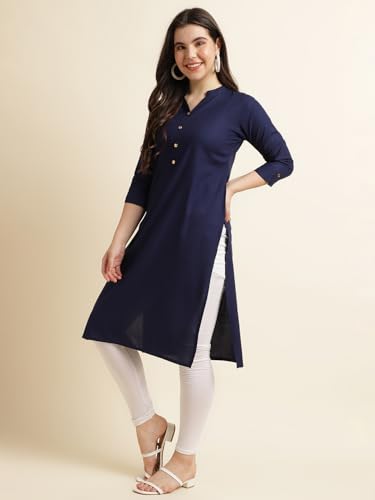 Image of Fabclub Women's Rayon Solid Plain Straight Kurti