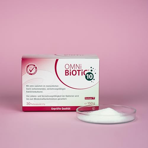 OMNi BiOTiC 10 | Antibiotikum? Darmflora ergänzen | Empfehlenswert ab dem ersten Tg einer Antibiotika-Therapie | Pulver | Zur täglichen Anwendung | Mit Inulin | Vegan | Glutenfrei | 30 Portionen