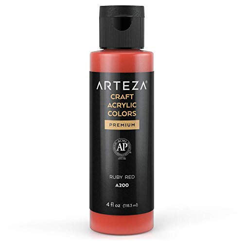 Arteza Craft Acrylic Paint, A200 Ruby Red, 4fl oz (118 ml) Bottles, Water-Based, Blendable, Matte Acrylic Paints for Art & DIY Outdoor Projects on Glass, Wood, Ceramics, Fabrics, Paper & Canvas