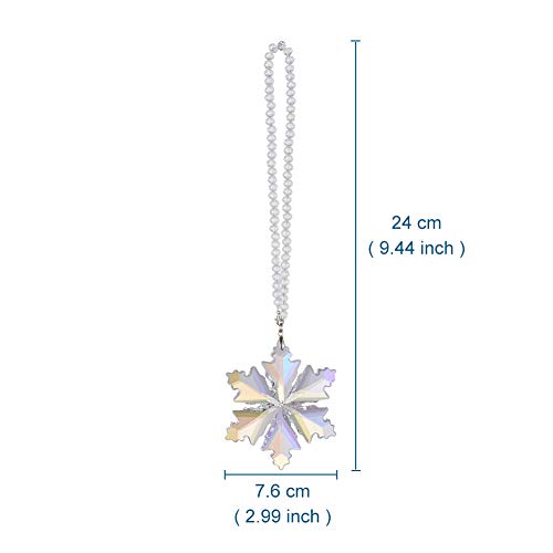 Image of Crystal Snowflake Car Rear View Mirror Pendant Xmas Car Hanging Ornament Car Charm, Colorful