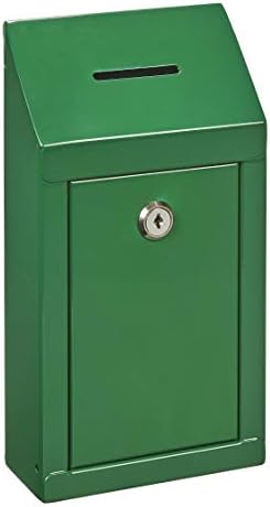 Metal Donation Box & Collection Box Office Suggestion Box Secure Box With Top Coin Slot and Lock Included with 2 Keys - Easy Wall Mounting or Counter Top Use (Green)