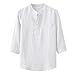 TUDUZ Camisetas Hombre Manga Larga 3/4 Color Sólido Camisas Algodon Y Lino Tops Botón Ropa De Cuello Alto (Blanco, M)
