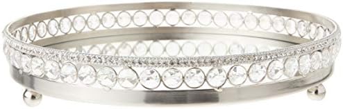 Heim Concept Sparkle Round Mirror Tray with Beaded Crystals Dia: 11.25"