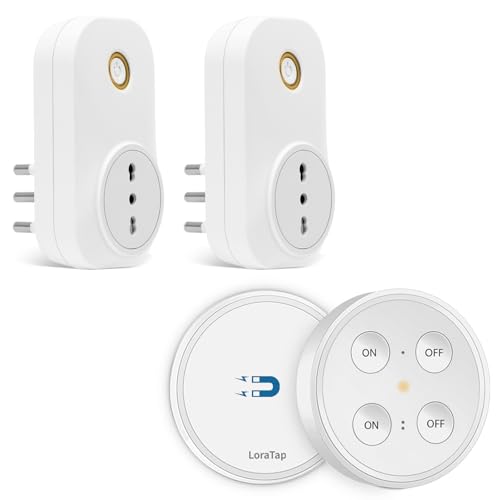 LoraTap Presa Telecomandata con Telecomando, 2 Spina Elettrica con Interruttore Senza Fili 200m Controllo Remoto On/Off per Elettrodomestici, Presa Italiana 10A 16A 3500W, Bianco, 2 Anni di Garanzia