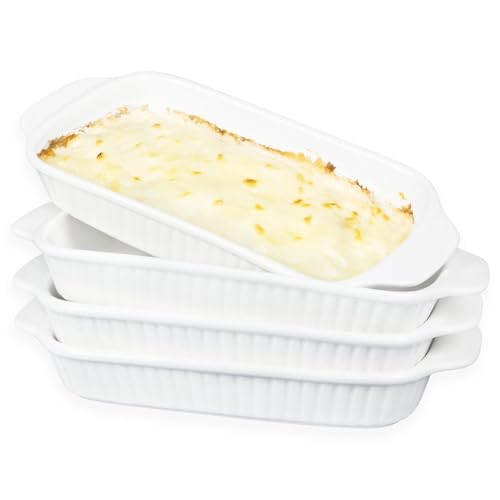 dingdaer Small Au Gratin Baking Dish with Handles 7 x 4, Set of 4, 8.5 Oz Ceramic Casserole Dishes, for Oven Roasting, Au Gratin Pans Set for Individual portion, Lasagna, Pie, Gratin, Kitchen Home