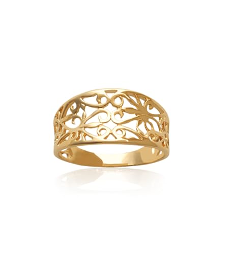 Bague en Plaque Or - Anneau Ajoure Filigrane Arabesques - Largeur 11 mm - Bijoux Femme - Marque Francaise
