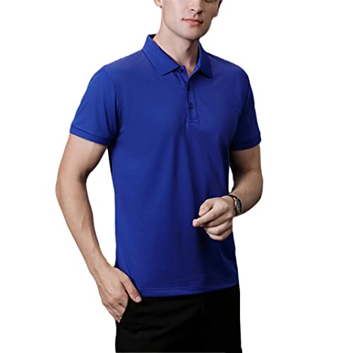 Polo d'été pour homme manches courtes vêtement uni bleu taille M décontracté