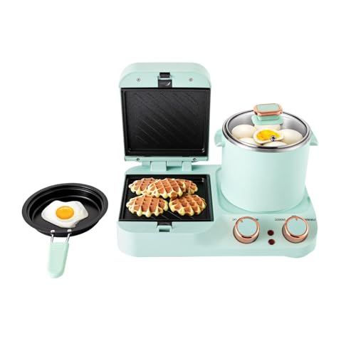 3-in-1 Breakfast Station, 304 Stainless Steel Electric Toaster/Steamer/Boiler Combo w/Frying Pan & Soup Pot, 1050W Retro Breakfast Maker for Kitchen Countertop