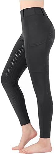 Women Equestrian Breeches Riding Tights Pockets,Women Training Breeches Pants with Silicone （Black,M）