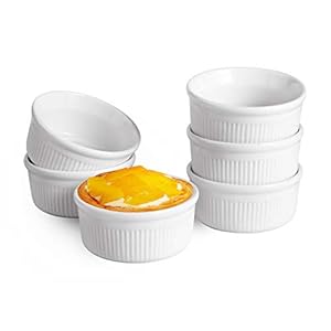 ComSaf White Porcelain Ramekins, 175ML Baking Cups for Souffle, Creme Brulee, Custards, Pudding and Ice Cream – Durable Pack of 6