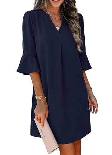 RUMIA Casual Dresses for Women Short Sleeve V Neck Daily Wear Shift Dress DarkBlue L