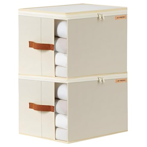 Image of JD FRESH Fabric 2 Pcs 30 Liters Cloth Organizer for Storage /Foldable Cloth Storage Box with Handles /Almirah Organizer with Transparent Window /Wardrobe Organizers for Clothes /Sarees /BedSheets -Beige