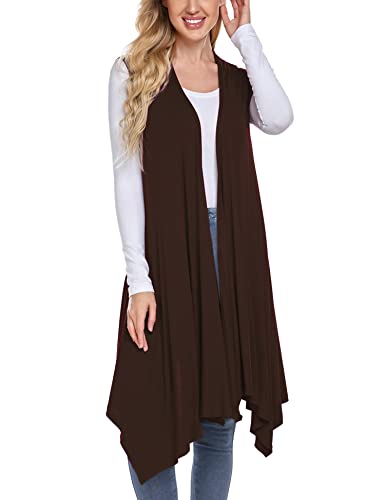 Meaneor Women's Lightweight Sleeveless Open Front Drape Cardigan Vest for Women Brown XXL