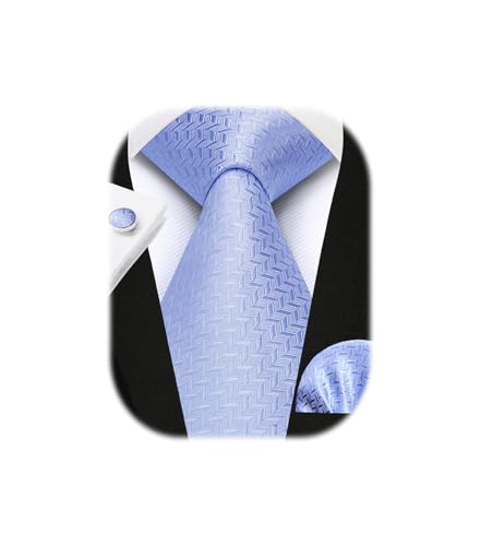 Enlision Krawatte Hellblau Hochzeit Krawatten für Herren Krawatte mit Einstecktuch und Manschettenknöpfe Set Seide Schlips Herren Blau Elegant Business