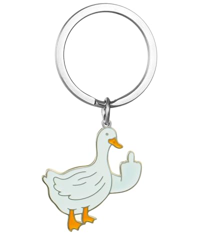 Cute Duck Keychain Funny Gifts for Women Men Cute Keychains for Women Cool Duck Stuff Car Keyrings Friendship Gift (White)