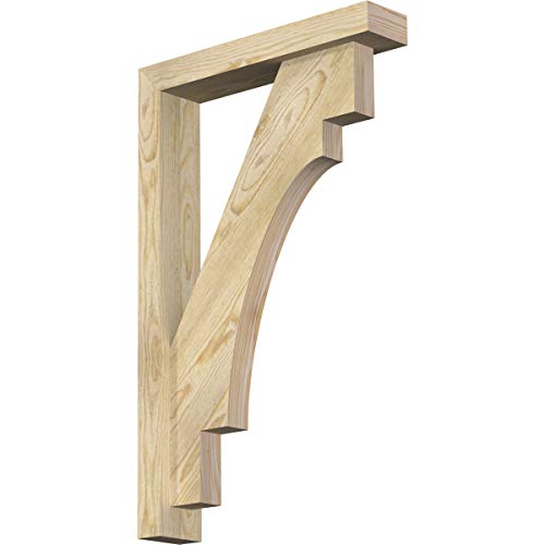 Ekena Millwork BKT0402X20X32MRC05RDF Merced Block Bracket w/Offset Brace, 20" D x 32" H Rustic Wood, 4" W Douglas Fir (Rough Sawn)