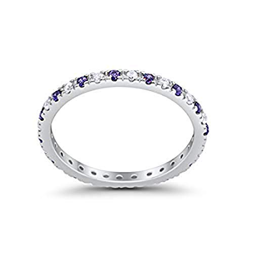 Blue Apple Co. 2mm Stackable Full Eternity Wedding Band Ring Round Simulated Amethyst Cubic Zirconia 925 Sterling Silver Size-10