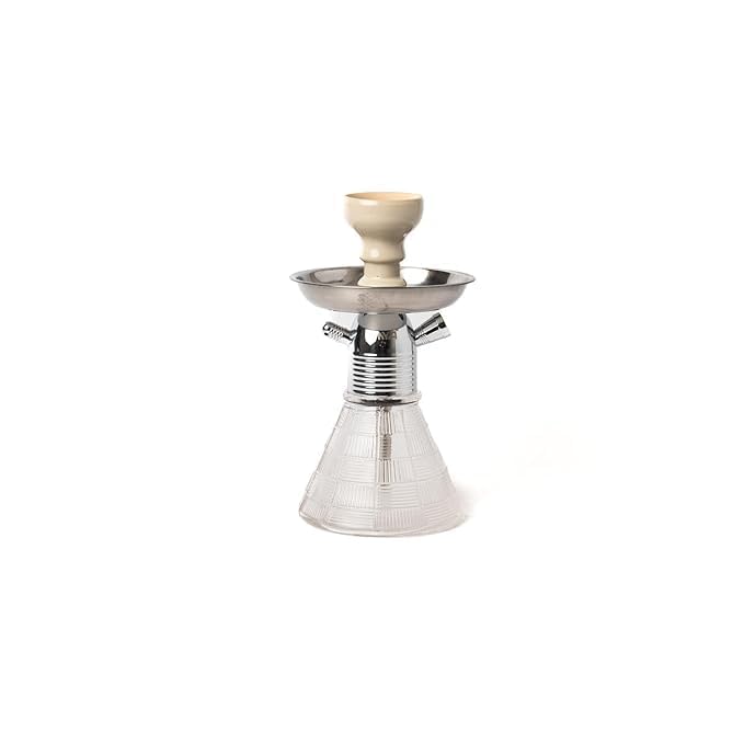 Image of AL-Sheesh Petite Glass Hookah | Designer Alumunium 9 inch Inch Glass, Iron Hookah Set For Heavy Smoke | Perfect for Party (Crystal White)