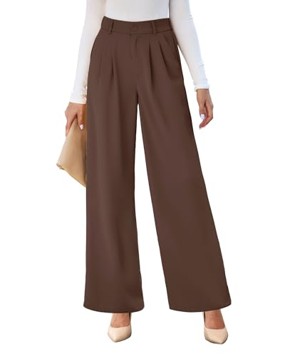 GRAPENT Women's Work Pants Wide Leg Dress Pants Ladies Slacks Womens Pants for Work Business Casual Brown Slacks for Women Old Money Outfits Women Color Chocolate Brown Size X-Large Size 16 Size 18