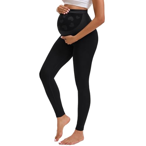 INNERSY Black Maternity Pants Over Bump Pregnancy Leggings Belly Support Activewear Workout Leggings (S, Black)