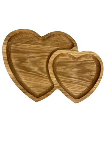 EFO Plateau décoratif en bois pour snacks | Plat de service en chêne naturel fait main au design charmant | Idéal pour servir des noix et des fruits | Forme de Double Cœur