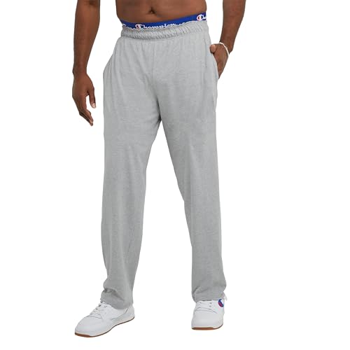 Champion Men's Open-Bottom Lounge Pants, Standard Fit, Lightweight 100% Cotton, Available in Regular and Big & Tall, Oxford Gray Heather, Large