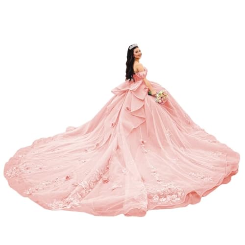 Glitter 3D Flower Quinceanera Dresses Puffy Tulle Beaded Sweet 16 Dresses Lace Applique Quince Dress