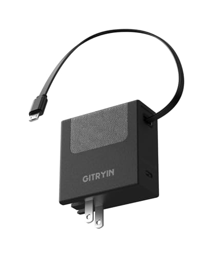 Gitryin Portable Micro USB Charger, Retractable Wall Charger with 33.5in Charging Cable, 40W Fast Charging Block with USB C Port Compatible with Samsung Galaxy S7 S6 J8 J7 Note 5,Kindle,LG,PS4, Black