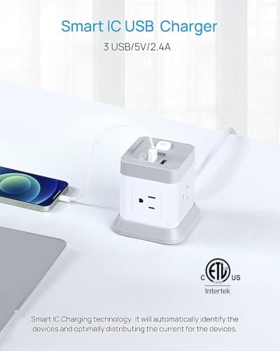 BEVA Cubo Multitoma Escritorio Estación de Carga 4 Tomas 3 Puertos USB miniatura 3