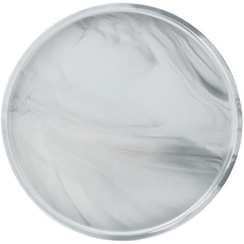 Sanbege 12" Large Ceramic Vanity Tray, Circle Perfume Plate Organizer, Jewelry Holder Dish, Non Slip Decorative Tray for Bathroom, Bedroom, Kitchen, Coffee Table (Marble White) Cover